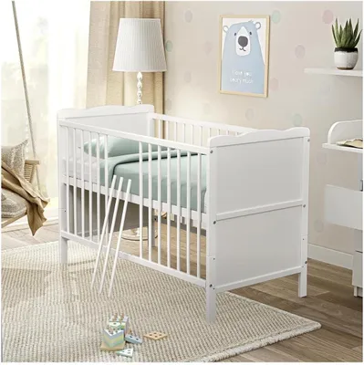 Produktbild von Babybett Kinderbett umbaubar Juniorbett 70x140 weiß Jack 2in1 mit Matratze inkl. Beißschienen