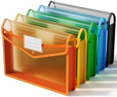 Produktbild von ThinkTex Dokumententasche A4 transparent, Dokumentenmappe mit Druckknopf, abheftbar Organizer Dokumente für Schule Büro Hause Reise - 5 Stück