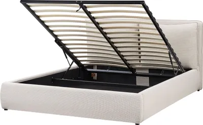 Obrázek produktu pro BELIANI Postel béžová polyesterové čalounění 160 x 200 cm úložný prostor čalouněné čelo ložnice