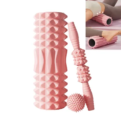 Produktbild von Faszienrollen, 4-tlg Massagerolle, 33cm Fitnessrolle, Schaumstoffrolle, mit Aufbewahrungstasche, Selbstmassage, Faszienbälle, Pilatesrolle, Rosa