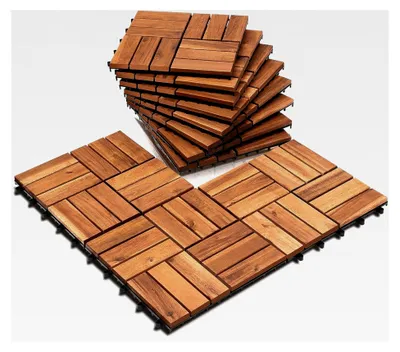 Produktbild von 1m² Holzfliesen aus Akazienholz, Terrassenfliesen Klickfliesen 30 x 30 cm, 12 Latten Gartenfliesen für Garten, Terrasse und Balkon (11 Stück)