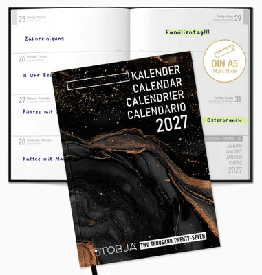 Produktbild von PlanWise Marbel Buchkalender 2027 A5 Flex-Hardcover - 1 Woche 2 Seiten liniert