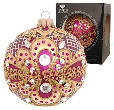Produktbild von Krebs Glas Lauscha Weihnachtsbaumkugel Glanz & Gloria - Purpur - aus Glas - ca. 8cm - mit Strasssteinen