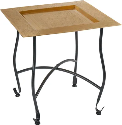 Produktbild von Boho Deko Tisch Beistelltisch aus Metall Sule 42cm eckig | Orientalischer runder Teetisch klein mit klappbaren Gestell in Schwarz | Das Tablett Diese Klapptische ist orientalisch in Gold