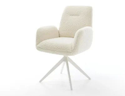 Produktbild von DELIFE Drehstuhl Zoa-Flex Teddystoff Beige Kreuzgestell breit Weiß 360° drehbar Wippfunktion Taschenfederkern