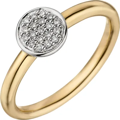 Produktbild von Ring Damenring mit 19 Diamanten Brillanten 585 Gold Gelbgold Weißgold bicolor Innenumfang 54mm  Ø17.2mm