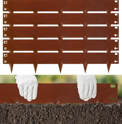 Produktbild von Bettizia Rasenkante mit Spitzen Metall 100 x 18 cm 50m Beeteinfassung Mähkante Verzinkt Wegbegrenzung Beetumrandung Palisade Rost
