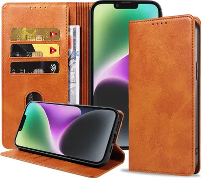 Produktbild von Smartphonica iPhone 14 Plus  Kunstledertasche mit Magnetverschluss und Kartenhaltern Buchhülle - Braun