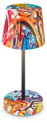 Obrázek produktu pro Briloner Boja LED stolní lampa bezdrátová IP44, stmívatelná, dotyková, bezdrátová, odolná proti stříkající vodě, motiv graffiti, Ø10,5 x 26 cm