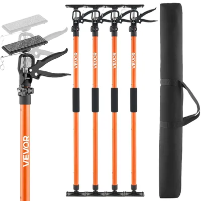 Produktbild von VEVOR Schrankheberstützstange, 4er-Pack, 116-290 cm Stahl Teleskop Schnellstützstange, verstellbares 3. Hand System mit bis zu 70 kg Tragfähigkeit zum Installieren von Schränken, Anheben von Trockenbau, Lastenstangen, 45-114 Zoll, 4 Stück