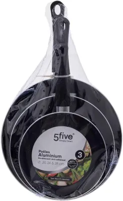 Produktbild von Famanu Bratpfannen Set - Aluminium, Induktionsgeeignet, Antihaftbeschichtung - D 20 24 28 cm - Schwarz