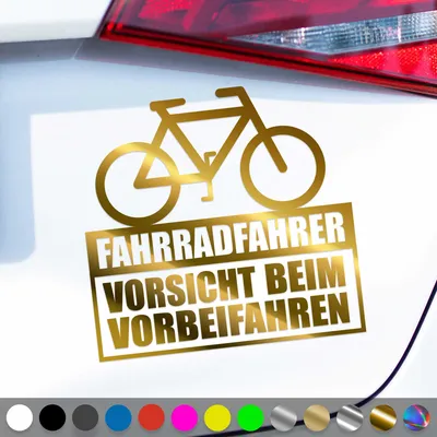Produktbild von PantherPixel Fahrradfahrer Aufkleber Vorsicht Beim Vorbeifahren Sticker Auto Geschenkidee Farbe Chrom-Gold