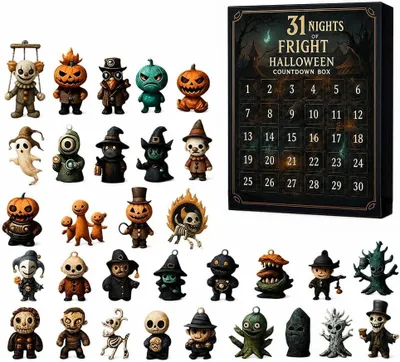 Produktbild von Halloween Adventskalender 2026 – 31 Nights of Fright Countdown Box – 31 Grusel Figuren – Mini Deko für Party & Geschenk