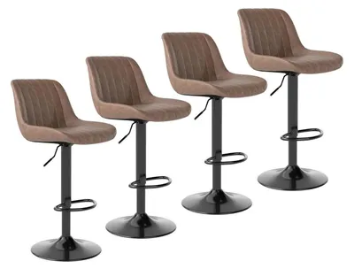 Productafbeelding van Barkrukken, set van 4, draaibaar, in hoogte verstelbaar, met rugleuning, bekleed met kunstleer, bruin