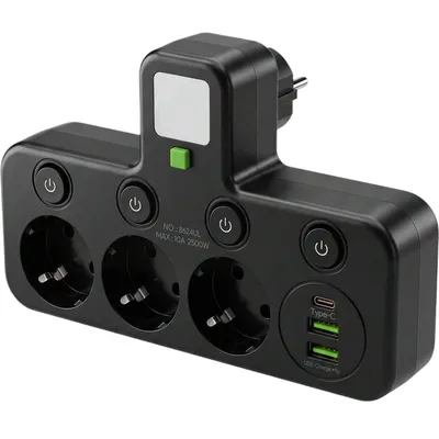 Produktbild von Steckdosenleiste mit 3 Fach Steckdosen mit 2 USB & 1 USB-C Steckdosenleiste 3-fach (Wandmontage steckdosenverteiler mit Einzelschaltern