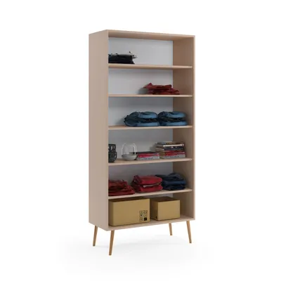 Produktbild von BETTSO Kleiderschrank IKON 2-türiger, Beige, 87 cm – Skandinavischer Stil, Jutegriffe, 5 Regale für Wohnzimmer und Schlafzimmer