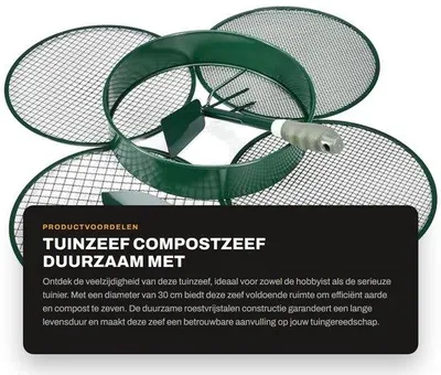 Produktbild von Gartensieb 30 cm - Edelstahl - 4-in-1 Einsätze: 3/6/9/12 mm - Gartenwerkzeug - Schaufel/Harke - Langlebigkeit - Bodensieb