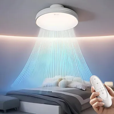 Image de Ventilateur de plafond silencieux sans pales, avec lumière et télécommande, ventilateur, lampe de plafond LED de 60 W, avec variateur d'intensité, 6 vitesses, contrôle DC, 3 températures de couleur