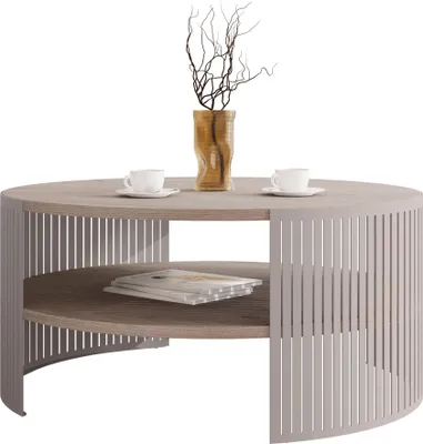 Produktbild von MIRJAN24 Couchtisch Fikoli Cashmere, Wohnzimmer Kaffeetisch, Beine und Seiten aus Stahl (Farbe: Cashmere / Cremona Cannolo)