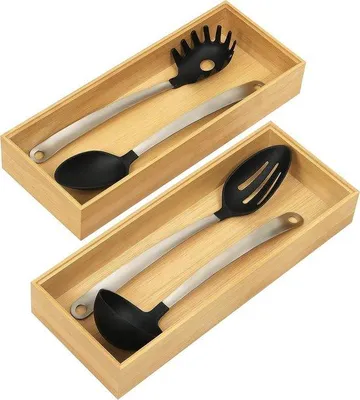 Productafbeelding van Famanu Set van 2 bamboe ladeorganisatoren – stapelbare houten trays – 15,5 x 6,5 x 38,5 cm