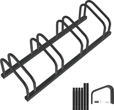 Obrázok produktu pre TRMLBE Stojan na bicykel na podlahu a stenu pre 4 bicykle so šírkou pneumatík 30-65 mm, kovový držiak na bicykel, ktorý šetrí miesto, viacnásobný stojan na bicykel, čierny