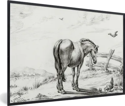 Produktbild von MuchoWow® MuchoWow® Gerahmtes Poster Stehendes Pferd mit Henne und Küken - Gemälde von Jean Bernard 60x40 cm - Poster mit zchwarzem Bilderrahmen - Printing - Wanddeko Schlafzimmer