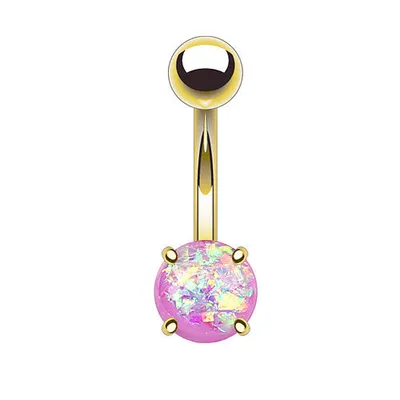 Produktbild von Taffstyle Bauchnabelpiercing Bauchnabelpiercing Stecker vergoldet mit eingefassten Glitter Opal, Lila