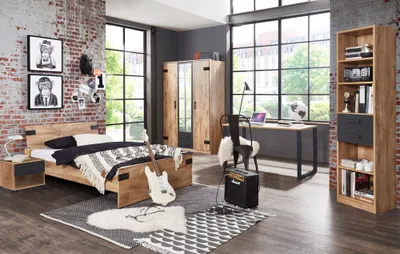 Produktbild von Jugendzimmer mit Bett 140cm Nachttisch und Schwebetüren-Kleiderschrank 135cm EVERTON-43