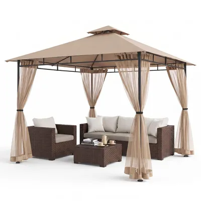 Produktbild von Sekey Pavillon 3×3 m Gartenpavillon Wasserdicht Doppeldach Gartenzelt mit Moskitonetz UV50+ Partyzelt Festzelt