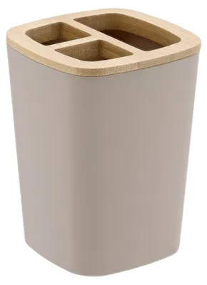 Produktbild von Beiger Zahnputzbecher CALMA mit Bambusdeckel