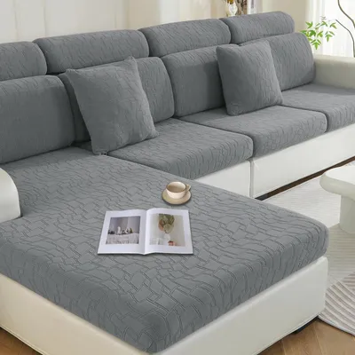 Obrázok produktu pre Poťahy na sedacie vankúše na pohovku, elastické, tvar L, 1 sedadlo * 2 + chaise longue, svetlosivá farba