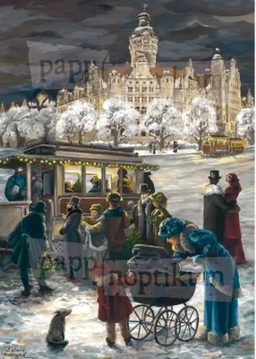 Image de Carte pliante de Leipzig avec le nouvel hôtel de ville – Vue nostalgique de la ville