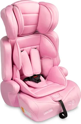 A pink car seat for children.