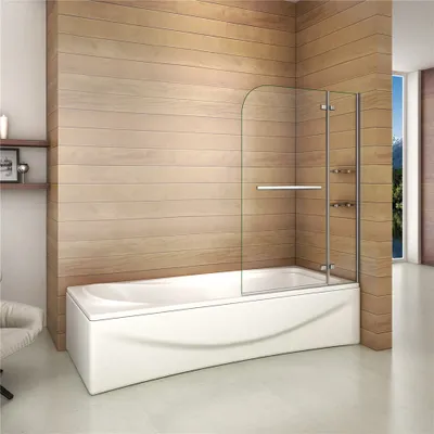 Produktbild von 120x140cm Badewannenaufsatz 2 tlg. Faltwand Duschwand 5mm ESG glas duschabtrennung mit Handtuchhalter Eckeregalen
