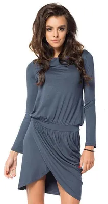 Produktbild von MiniKleid Überlappende Raffung Rundhals Langarm; Grafit/XL/2XL 42/44
