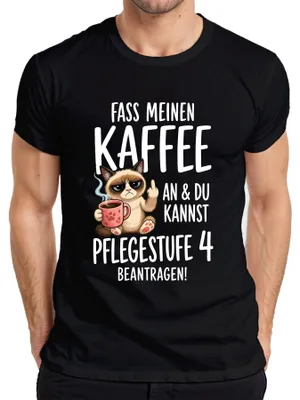 Zdjęcie produktu dla Koszulka męska "Fass meinen Kaffee an Pflegestufe 4 Katze Statement Sarkasmus", czarna, rozmiar S