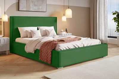 Obrázek produktu pro Čalouněná postel 140x200 cm Sydney – manželská postel s roštem – ložnicová postel, úložný prostor, sametová látka zelená