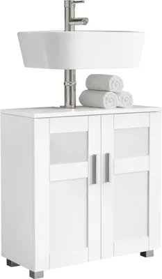 Immagine prodotto di Armadio lavabo, armadio bagno in legno con 2 porte girevoli, 60 x 60 x 29 cm, armadio da bagno Nilari