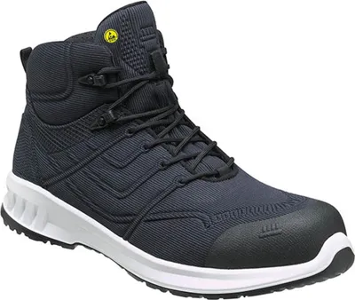A single navy blue work boot with a white sole, shown against a white background.