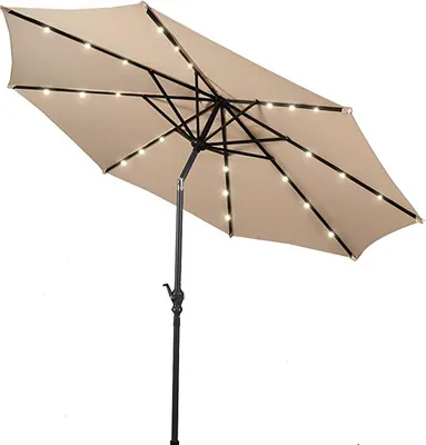 Produktbild von LED Gartenschirm mit LED, Sonnenschirm mit Solar-Beleuchtung, Ø 300 cm Sonnenschirm faltbar/Ampelschirm/Terrassenschirm/Kurbelschirm/Strandschirm Solar LED, Farbwahl