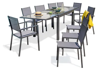 Produktbild von 10-Sitzer-Essgruppe ausfarbenem Aluminium und Glasplatte