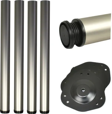 Produktbild von 4x Höhenverstellbare Tischbeine Ø60mm – Satin, 710mm + 30mm Verstellung, mit Montageplatte