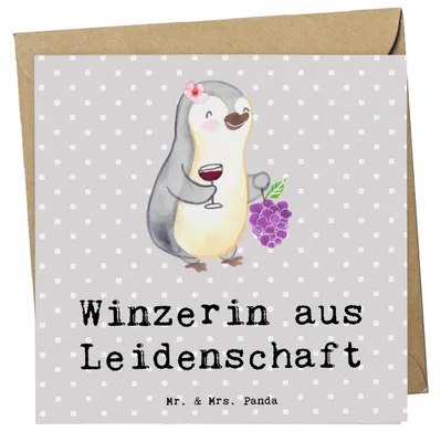 Produktbild von Mr. & Mrs. Panda Glückwunschkarte Winzerin Leidenschaft - Grau Pastell - Geschenk, Klappkarte, doppelkarte, faltkarte, Grußkarte, anlasskarte