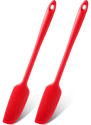 Produktbild von 2-teiliger Silikonspatel, flexibler Kochlöffel mit Metallkern, hitzebeständig, antihaftbeschichtet, lebensmittelechter Silikonspatel zum Mischen und Rühren, rot