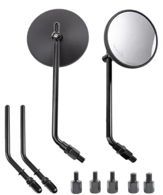 Image de Rétroviseur rond classique rétro pour moto, 4 pouces, noir. Rétroviseur de guidon pour ATV, scooter, moto tout-terrain et moto de tourisme, avec vis de 8 mm et 10 mm