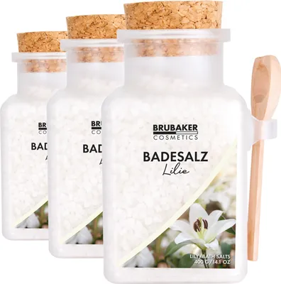 Produktbild von BRUBAKER Badesalz 3x 400 g - Lilien Duft - Badezusatz mit natürlichen Extrakten - Wellness Baden für Entspannung, Erholung und Körperpflege