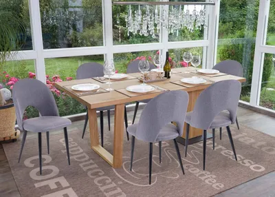 Immagine prodotto di set di 6 sedie per sala da pranzo HWC-D73, sedia da cucina, tessuto/tessuto ~ grigio scuro