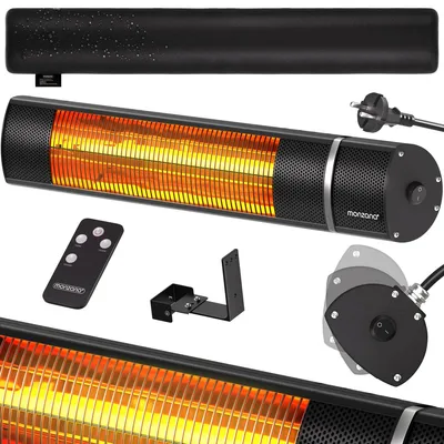 Produktbild von MONZANA® Infrarot Heizstrahler MZH2000 Goldröhre 2000W 3 Heizstufen Fernbedienung 90° Neigungswinkel Outdoor Wärmestrahler Terrassenheizer Terrassenstrahler Schwarz