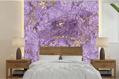 Produktbild von MuchoWow® Fototapete für Wohnzimmer oder Schlafzimmer Wandtapete Vinyl Motivtapete Marmor - Muster - Lila - Gold - 300x300 cm - Wanddekoration