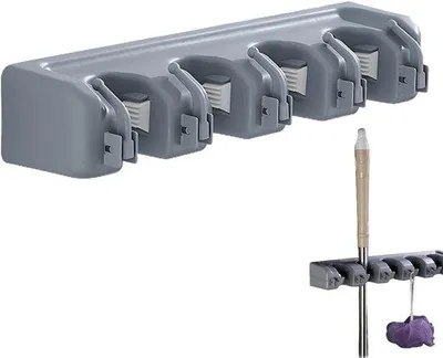Produktbild von Stahlhalter Wandbehangsysteem mit Bohrstütze, 4 Aufhängungen und 5 Haken, Badezimmer Organisationslösung